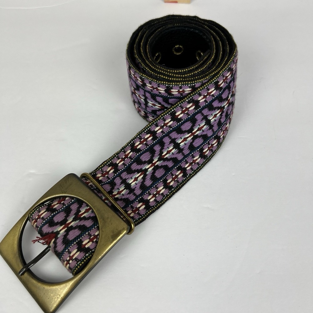 VTG Retro Boho‎ Embroidered Tapestry Patchwork Fabric Belt Square Buckle Hippie